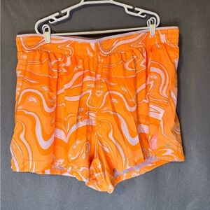 Fabletics Vibrant Orange Swirl Running Shorts. Excellent Condition.